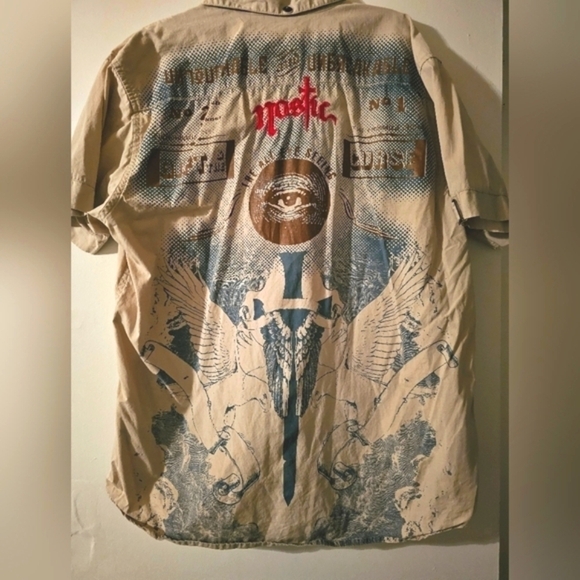 Nostic Embroidered Button Shirt 2XL Beige Red Vintage NWOT - Picture 2 of 8